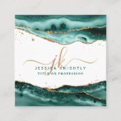 Turquoise agaat Gold Script Monogram QR-code Vierkante Visitekaartje (Voorkant)