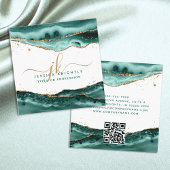 Turquoise agaat Gold Script Monogram QR-code Vierkante Visitekaartje