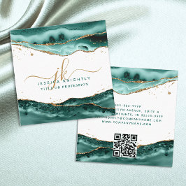 Turquoise agaat Gold Script Monogram QR-code Vierkante Visitekaartje