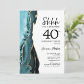 Turquoise Agaat Gold White Surprise 40e verjaardag Kaart (Staand voorkant)