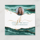 Turquoise Agaat Script Monogram Foto Vierkante Visitekaartje (Voorkant)