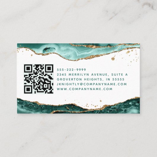 Turquoise agaatschrift Monogram Gold Glitter QR Visitekaartje (Achterkant)