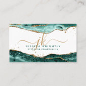 Turquoise agaatschrift Monogram Gold Glitter QR Visitekaartje (Voorkant)