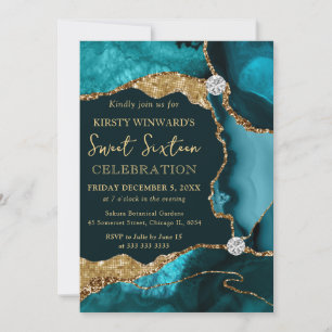 Turquoise Agat & Gouden Glitters Sweet Sixteen Kaart