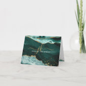 Turquoise Agate Geode Gold Glitter Monogram Script Notitiekaartje (Voorkant)