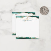 Turquoise Agate Geode Gold Glitter Script Monogram Notitiekaartje (Voorkant / Achterkant in situ)