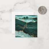 Turquoise Agate Geode Gold Glitter Script Monogram Notitiekaartje (Voorkant / Achterkant in situ)