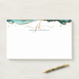 Turquoise Agate Geode Gold Glitter Script Monogram Post-it® Notes