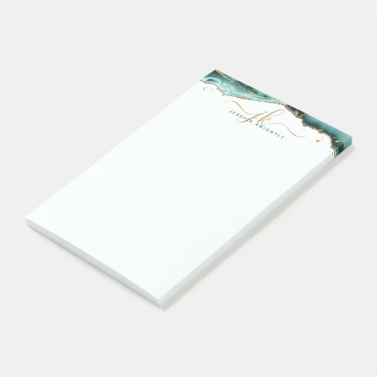 Turquoise Agate Geode Gold Glitter Script Monogram Post-it® Notes (Schuin)
