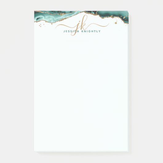 Turquoise Agate Geode Gold Glitter Script Monogram Post-it® Notes (Voorkant)