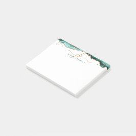 Turquoise Agate Geode Gold Glitter Script Monogram Post-it® Notes