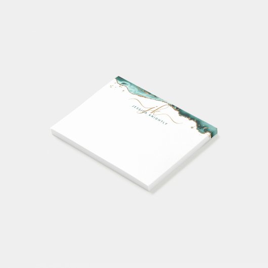 Turquoise Agate Geode Gold Glitter Script Monogram Post-it® Notes (Schuin)