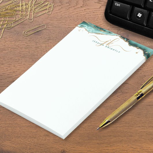 Turquoise Agate Geode Gold Glitter Script Monogram Post-it® Notes