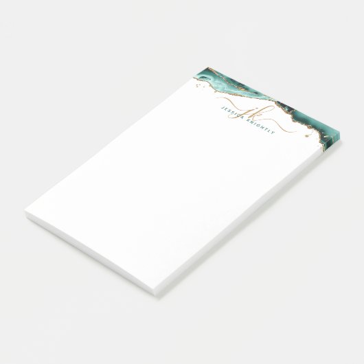 Turquoise Agate Geode Gold Glitter Script Monogram Post-it® Notes (Schuin)