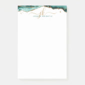 Turquoise Agate Geode Gold Glitter Script Monogram Post-it® Notes (Voorkant)