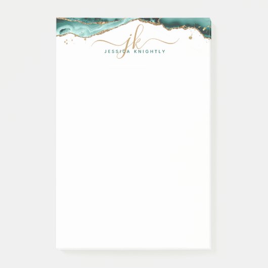 Turquoise Agate Geode Gold Glitter Script Monogram Post-it® Notes (Voorkant)