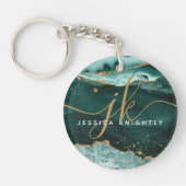 Turquoise Agate Geode Gold Glitter Script Monogram Sleutelhanger (Voorkant)