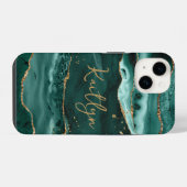 Turquoise Agate Geode Gouden Glitter Script Naam iPhone Hoesje (Achterkant horizontaal)