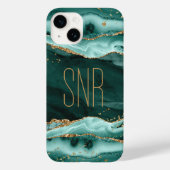 Turquoise Agate Geode Monogram Naam Gold Glitter Case-Mate iPhone Case (Achterkant)