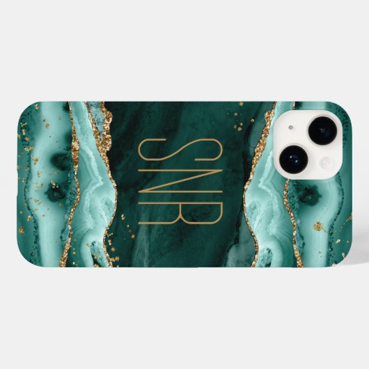 Turquoise Agate Geode Monogram Naam Gold Glitter Case-Mate iPhone Case (Achterkant (horizontaal))