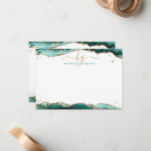 Turquoise Agate Geode Monogram Script Gold Glitter Notitiekaartje (Voorkant / Achterkant in situ)