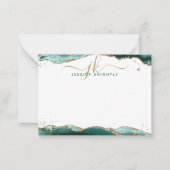 Turquoise Agate Geode Script Monogram Gold Glitter Notitiekaartje (Voorkant)
