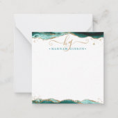 Turquoise Agate Geode Script Monogram Gold Glitter Notitiekaartje (Voorkant)