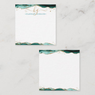 Turquoise Agate Geode Script Monogram Gold Glitter Notitiekaartje