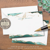 Turquoise Agate Geode Script Monogram Gold Glitter Notitiekaartje