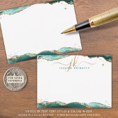 Turquoise Agate Geode Script Monogram Gold Glitter Notitiekaartje