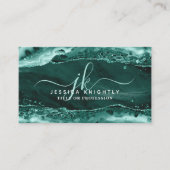 Turquoise Agate Glitter Monogram Script Swash Visitekaartje (Voorkant)