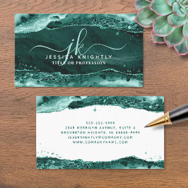 Turquoise Agate Glitter Monogram Script Swash Visitekaartje