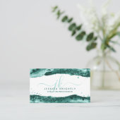 Turquoise Agate Glitter Monogram Script Swash Visitekaartje (Staand voorkant)