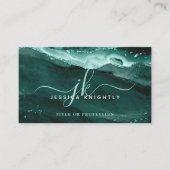 Turquoise Agate Glitter Script Monogram Visitekaartje (Voorkant)