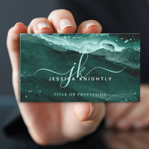 Turquoise Agate Glitter Script Monogram Visitekaartje