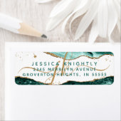 Turquoise Agate Gold Glitter Script Monogram Etiket (Insitu)