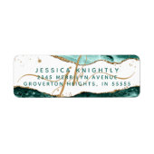 Turquoise Agate Gold Glitter Script Monogram Etiket (Voorkant)
