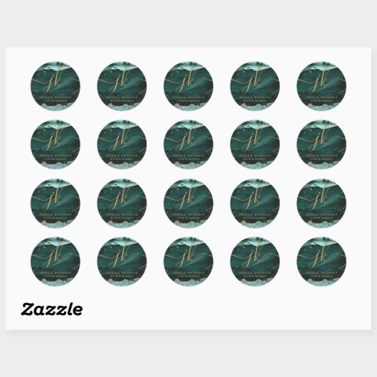 Turquoise Agate Gold Glitter Script Monogram Logo Ronde Sticker (Vel)
