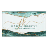 Turquoise Agate Gold Glitter Script Monogram Naambadge (Voorkant)