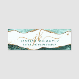 Turquoise Agate Gold Glitter Script Monogram Naamplaatje
