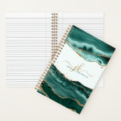 Turquoise Agate Gold Glitter Script Monogram Notitieboek (Binnen)