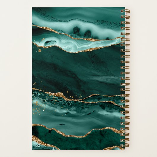 Turquoise Agate Gold Glitter Script Monogram Notitieboek (Achterkant)