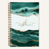 Turquoise Agate Gold Glitter Script Monogram Notitieboek (Voorkant)