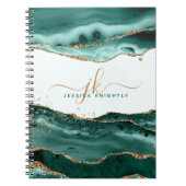 Turquoise Agate Gold Glitter Script Monogram Notitieboek (Voorkant)