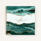 Turquoise Agate Gold Glitter Script Monogram Notitieboek (Voorkant)