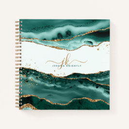Turquoise Agate Gold Glitter Script Monogram Notitieboek