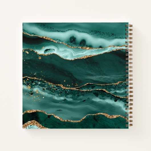 Turquoise Agate Gold Glitter Script Monogram Notitieboek (Achterkant)