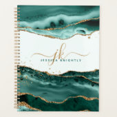 Turquoise Agate Gold Glitter Script Monogram Planner (Voorkant)