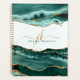 Turquoise Agate Gold Glitter Script Monogram Planner