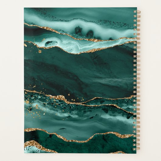 Turquoise Agate Gold Glitter Script Monogram Planner (Achterkant)